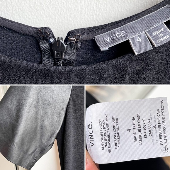 Vince Revolve Leather Sleeve Pencil Shift Dress - Size 4 - Picture 12 of 12